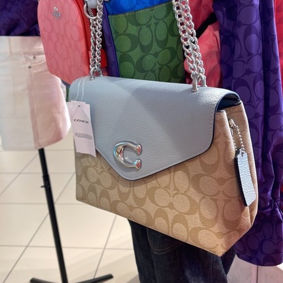 Coach Tammie Shoulder Bag In Signature Canvas Light Khaki / Light Teal - Picture 15 of 16